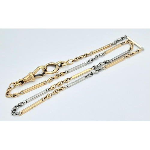 4 - An Antique 18K Yellow Gold and Platinum Watch Chain. 37cm. 15.3g total weight.