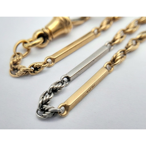 4 - An Antique 18K Yellow Gold and Platinum Watch Chain. 37cm. 15.3g total weight.