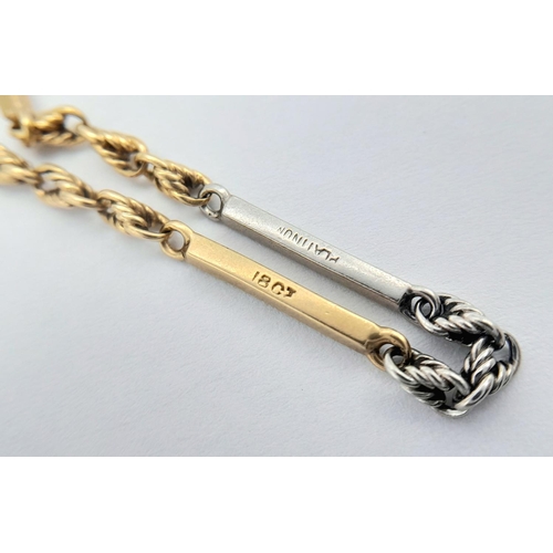 4 - An Antique 18K Yellow Gold and Platinum Watch Chain. 37cm. 15.3g total weight.