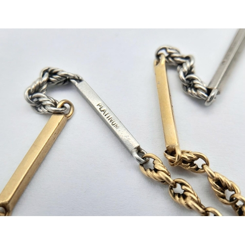 4 - An Antique 18K Yellow Gold and Platinum Watch Chain. 37cm. 15.3g total weight.