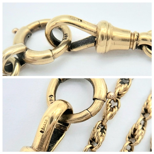 4 - An Antique 18K Yellow Gold and Platinum Watch Chain. 37cm. 15.3g total weight.