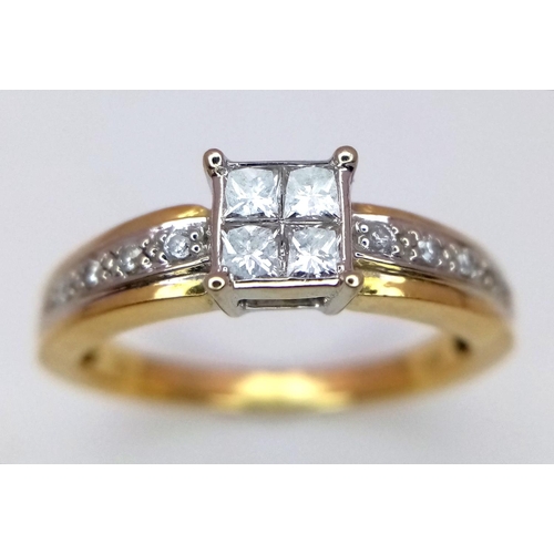 411 - A 18K YELLOW GOLD DIAMOND RING. 0.25CT. 3.2G IN WEIGHT. SIZE J 1/2. Ref: SC 5036.