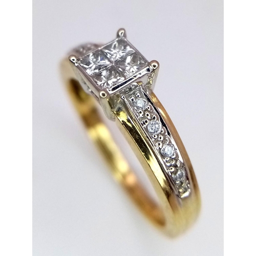 411 - A 18K YELLOW GOLD DIAMOND RING. 0.25CT. 3.2G IN WEIGHT. SIZE J 1/2. Ref: SC 5036.