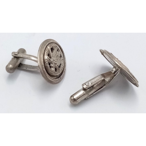 419 - Silver Plated WW2 German General Assault Badge Cuff Links.