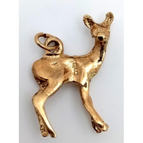 420 - Beautiful  9 carat,GOLD ‘DEER’ CHARM/PENDANT. Fully hallmarked . 2.6 grams.