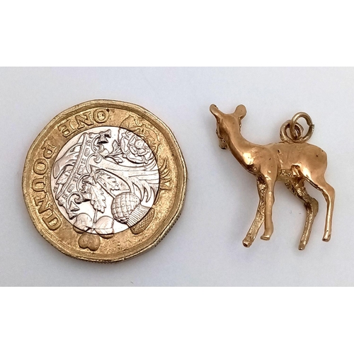 420 - Beautiful  9 carat,GOLD ‘DEER’ CHARM/PENDANT. Fully hallmarked . 2.6 grams.