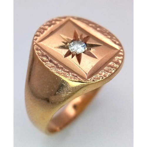 432 - A 9K YELLOW GOLD DIAMOND SET OVAL SIGNET RING. 5.6G IN WEIGHT. SIZE N. Ref: SC 5001.