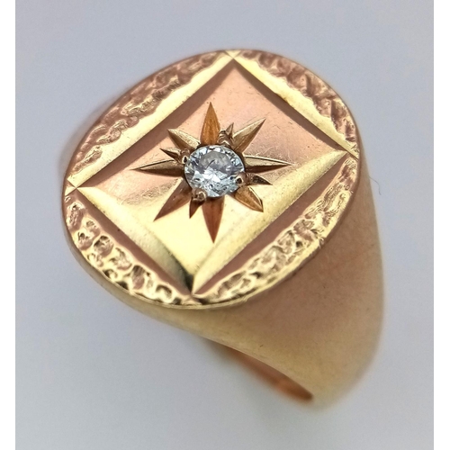 432 - A 9K YELLOW GOLD DIAMOND SET OVAL SIGNET RING. 5.6G IN WEIGHT. SIZE N. Ref: SC 5001.