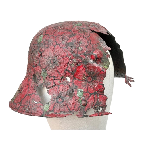 461 - Genuine WW1 Somme Found German Helmet with a post War Memorial Poppy Painting.