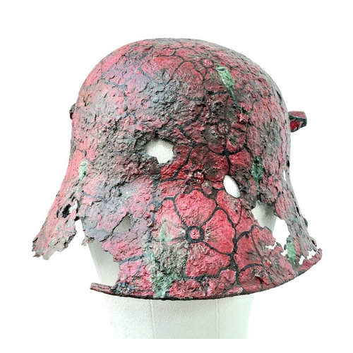 461 - Genuine WW1 Somme Found German Helmet with a post War Memorial Poppy Painting.