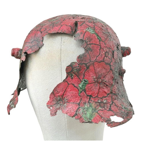 461 - Genuine WW1 Somme Found German Helmet with a post War Memorial Poppy Painting.