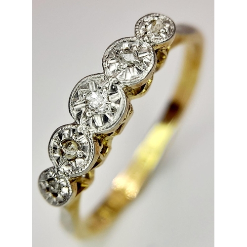 474 - A 18K YELLOW GOLD & PLATINUM 5 STONE DIAMOND RING. 2.36G IN WEIGHT. SIZE N AND 1/2. Ref: SC 5041