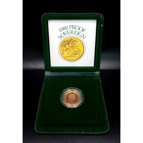 3 - A 1980 22k Gold Queen Elizabeth II Proof Full Sovereign. Comes in original Case.