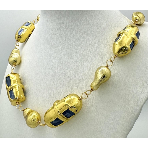 132 - A highly glamorous necklace and bracelet set with gold plated large Kyanite natural crystals (uncut ... 