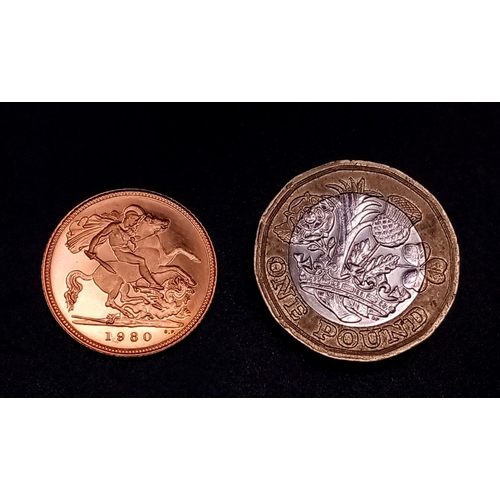 2 - A 1980 Proof 22K Gold Queen Elizabeth II Half Sovereign. Comes in original case.