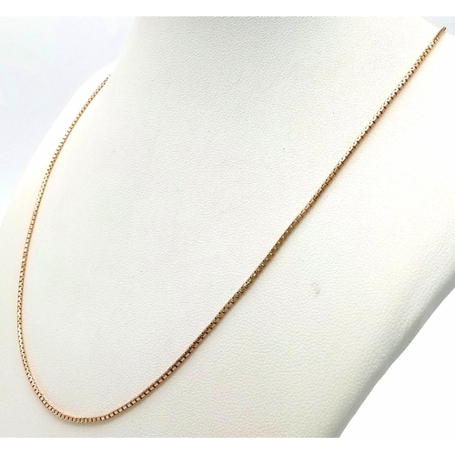 52 - A 9K Yellow Gold Petit Rectangular Link Necklace. 60cm. 4.75g.