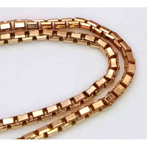 52 - A 9K Yellow Gold Petit Rectangular Link Necklace. 60cm. 4.75g.