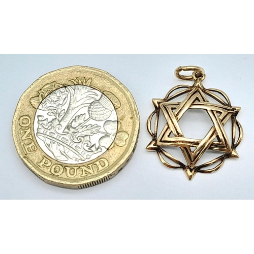 547 - A 9K Yellow Gold Star of David Pendant. 23mm. 1.55g weight.