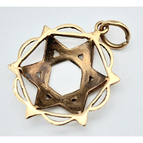 547 - A 9K Yellow Gold Star of David Pendant. 23mm. 1.55g weight.