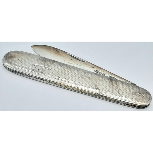 548 - A Vintage Sterling Silver Penknife. Hallmarks on case and blade. 15cm fully extended. 6.5cm blade le... 