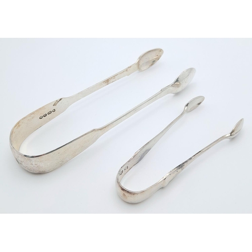 577 - A Small and Large Pair of Antique Victorian Sterling Silver Tongs. London hallmarks. 10cm and 14cm. ... 