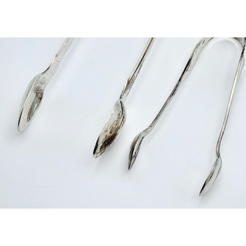 577 - A Small and Large Pair of Antique Victorian Sterling Silver Tongs. London hallmarks. 10cm and 14cm. ... 