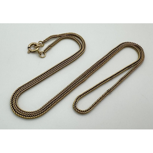 59 - A Vintage 9K Yellow Gold Foxtail Link Necklace. A couple of kinks so a/f. 50cm. 6.4g