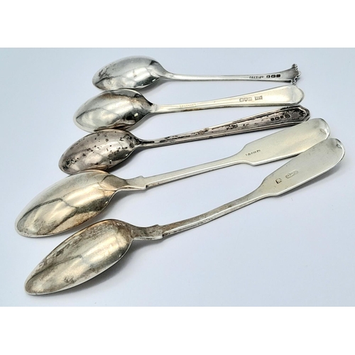 640 - Five Silver Spoons - 3 x tea ( 830 silver) and 2 x dessert ( 925 silver) spoons. 80g total weight.