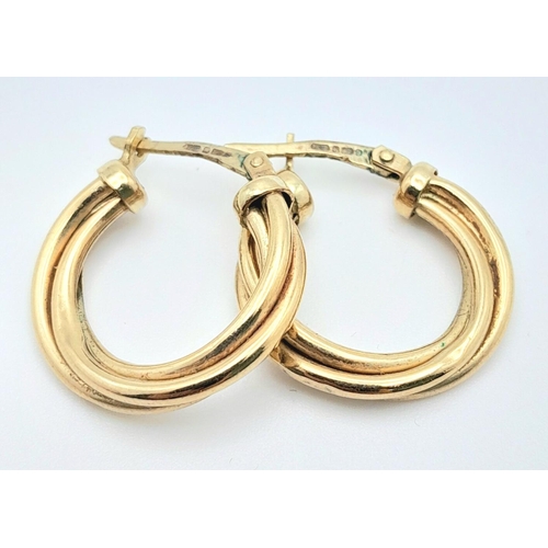 66 - A Pair of 9K Yellow Gold Creole Hoop Earrings. 2cm diameter. 
2.6g weight.