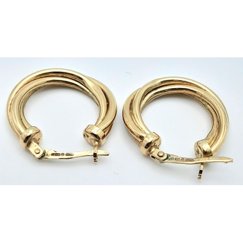 66 - A Pair of 9K Yellow Gold Creole Hoop Earrings. 2cm diameter. 
2.6g weight.