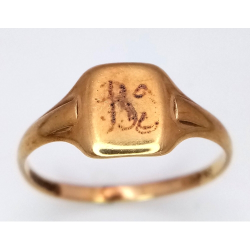 739 - A Vintage 9K Rose Gold Signet Ring. Size Q. 1.5g