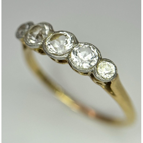 85 - A Vintage 18K Yellow Gold Five Stone Diamond Ring. 0.85ct brilliant round cut diamonds. Size P. 2.3g... 