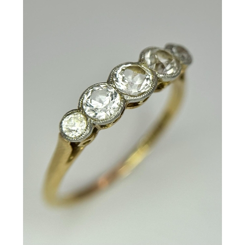 85 - A Vintage 18K Yellow Gold Five Stone Diamond Ring. 0.85ct brilliant round cut diamonds. Size P. 2.3g... 