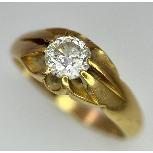 92 - An 18K Yellow Gold 0.85ct Diamond Solitaire Ring. Brilliant round cut. Size U. 6.25g total weight.