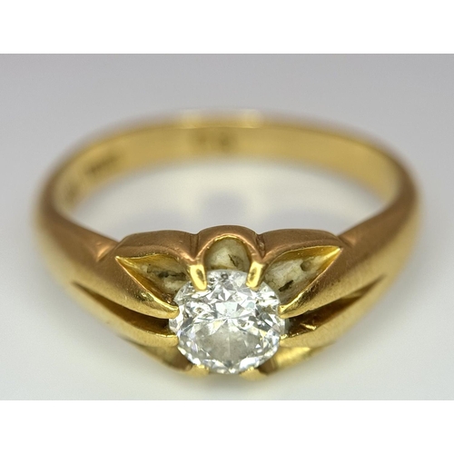 92 - An 18K Yellow Gold 0.85ct Diamond Solitaire Ring. Brilliant round cut. Size U. 6.25g total weight.