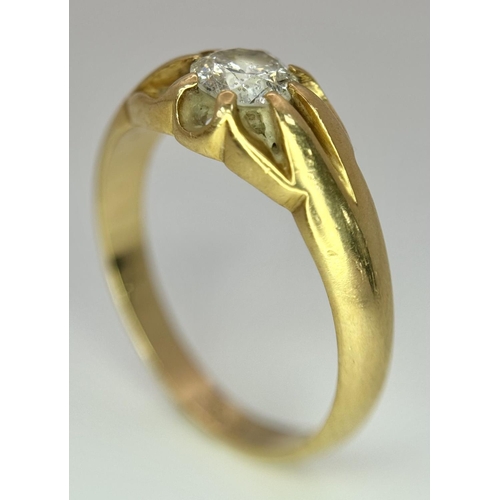 92 - An 18K Yellow Gold 0.85ct Diamond Solitaire Ring. Brilliant round cut. Size U. 6.25g total weight.