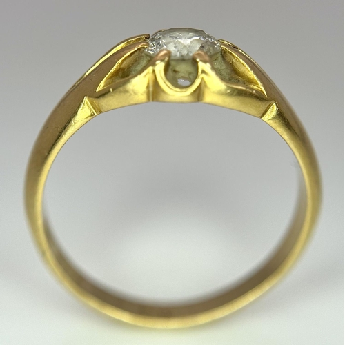 92 - An 18K Yellow Gold 0.85ct Diamond Solitaire Ring. Brilliant round cut. Size U. 6.25g total weight.