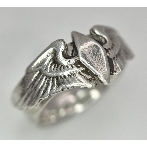 314 - WW2 Silver US Women’s Auxiliary Service Pilots Ring. aka The Wasp’s The W.A.S.P was a civilian women... 