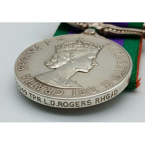 391 - Court Mounted General Service Medal with Northern Ireland. To 24220349 Tpr L.D Rogers RHG/D (Blues &... 