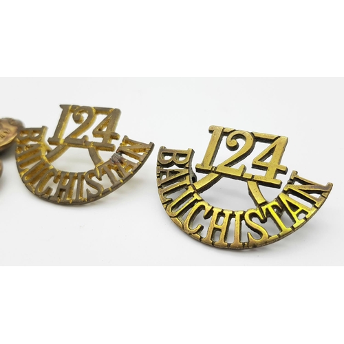 454 - 4 Buttons & 2 Shoulder Titles of the 124th Baluchistan Infantry. An Indian Army Regiment. They repre... 