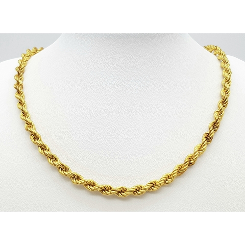 204 - A 9K Yellow Gold Rope Necklace. 45cm length. 12.4g weight.