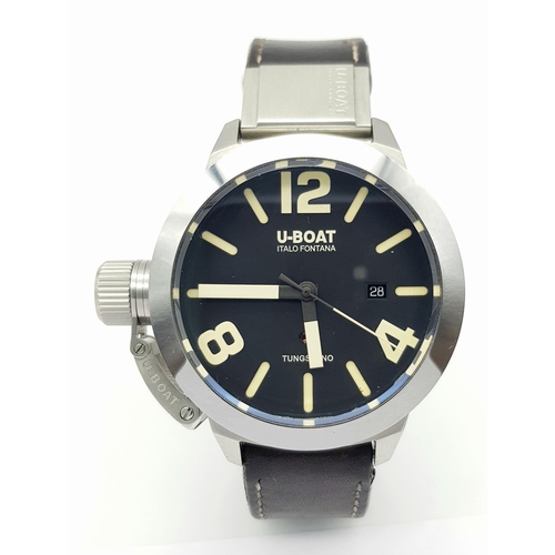 858 - An Italian U-Boat Automatic Tungsteno Gents Watch. Model 8094. Brown leather strap. Stainless steel ... 