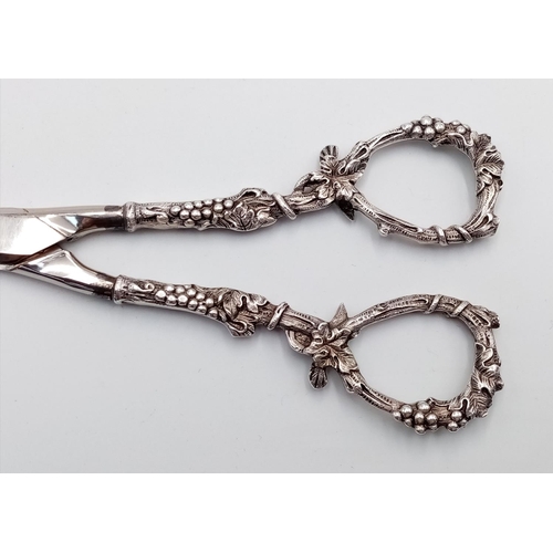 1198 - A Pair of Vintage Decorative Silver-Handled Scissors. Ornate love bird decoration. 16cm.