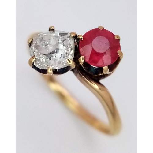 1100 - A 14K Yellow Gold (tested) Ruby and Diamond Ring. Size N, 3.18g total weight.