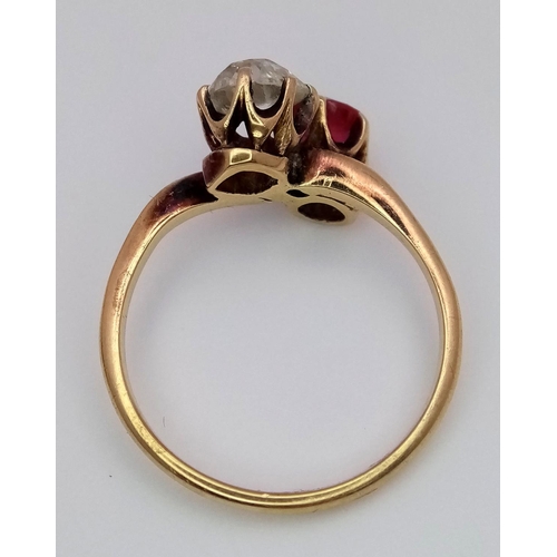 1100 - A 14K Yellow Gold (tested) Ruby and Diamond Ring. Size N, 3.18g total weight.