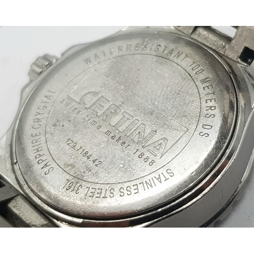 1163 - A CERTINA LADIES WATCH IN STAINLESS STEEL WITH DATE BOX, QUARTZ MOVEMENT.  32mm