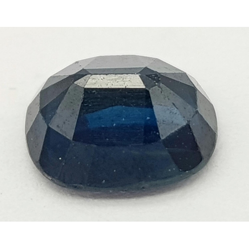 1150 - A Natural 1.62ct Blue Sapphire. Cushion cut. Comes with an E.G.L. Certificate.