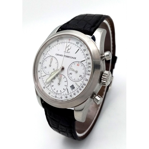 872 - A Girard-Perregaux Automatic Chronograph Gents Watch. Black leather strap. Stainless steel case - 40... 