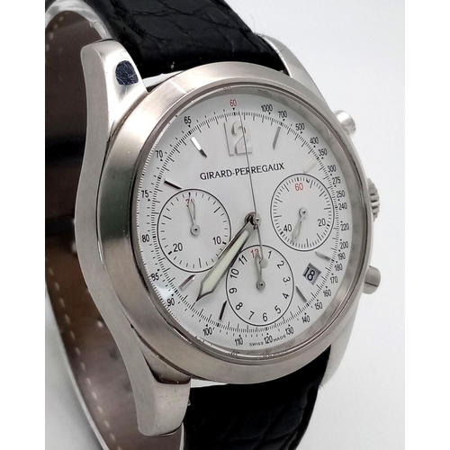 872 - A Girard-Perregaux Automatic Chronograph Gents Watch. Black leather strap. Stainless steel case - 40... 