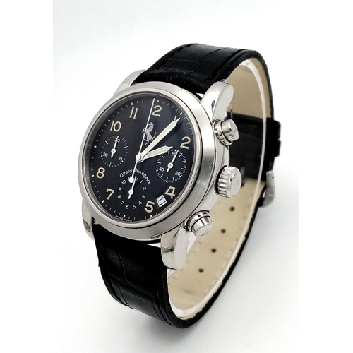 1121 - A Girard Perregaux Ferrari Automatic Chronograph Gents Watch. Black leather strap. Stainless steel c... 